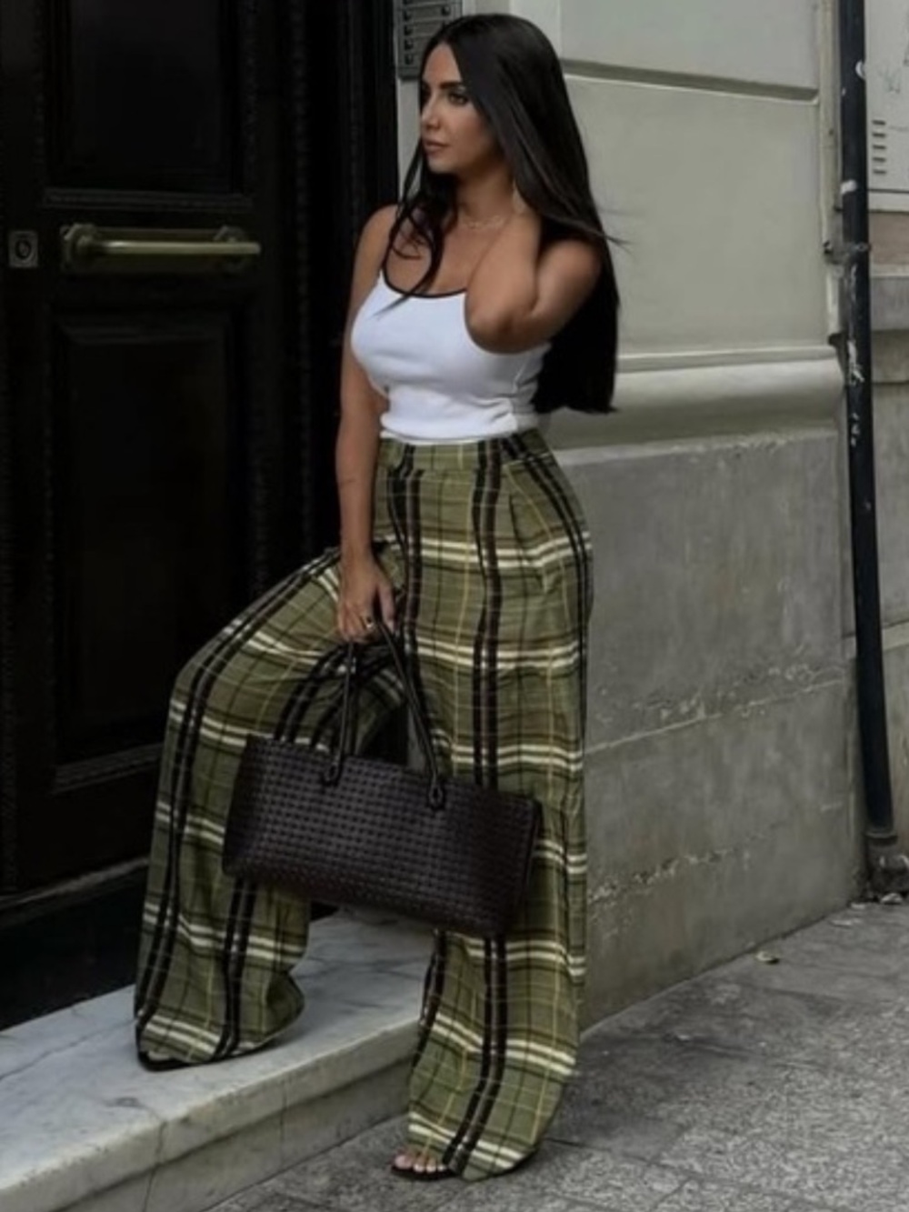 Zara NWT ZW Collection linen blend checkered plaid pants 8371/029 - Picture 6 of 12